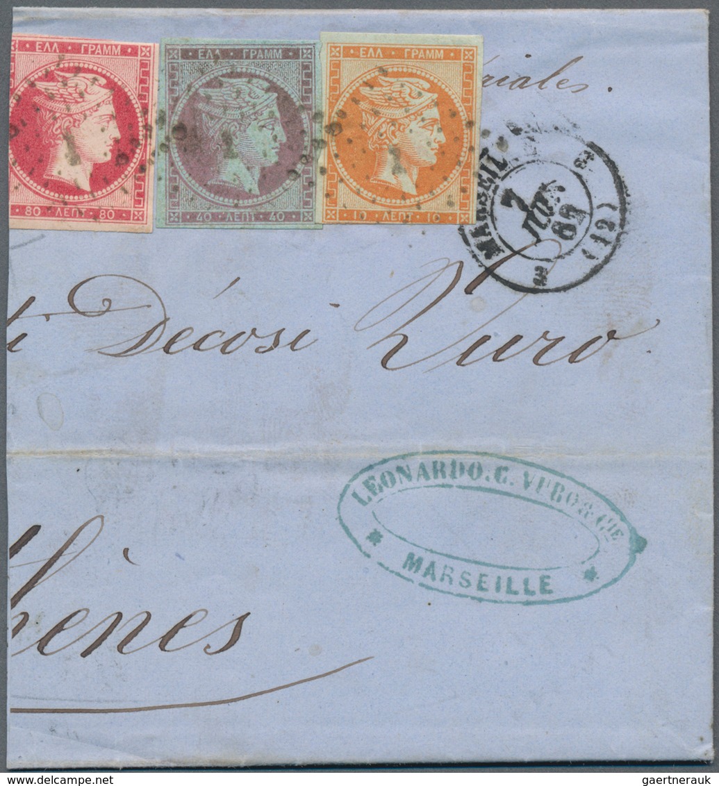 Griechenland: 1862, 10 C Orange, 40 C Violet And 80 C (truncated) On A Half Of A Folded Letter From - Briefe U. Dokumente