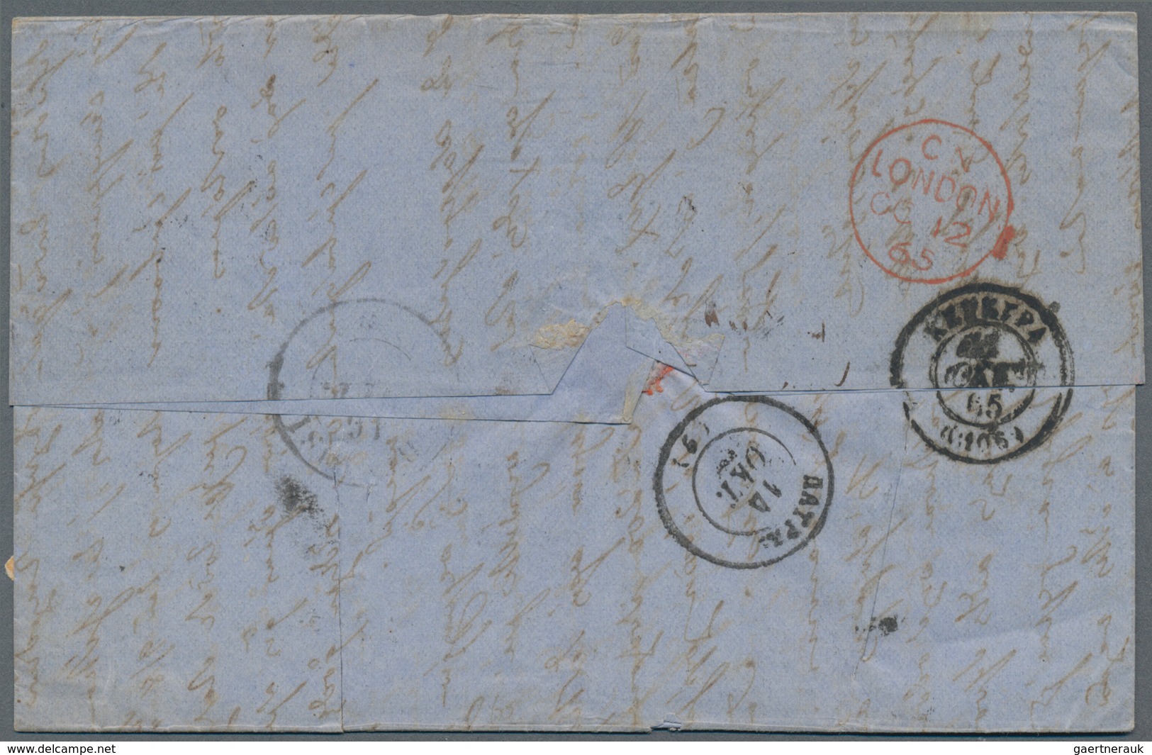 Griechenland: 1865, 10 L Orange And 80 L Red Afterfranking On Folded Letter From Manchester Via Brin - Brieven En Documenten