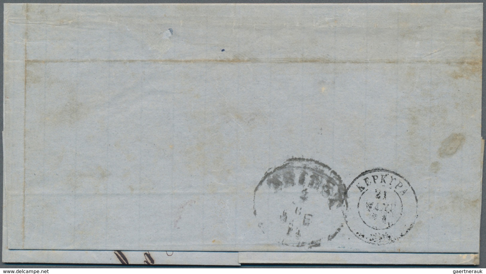 Griechenland: 1874, Folded Envelope Bearing Three 5 L. Green With Numeral "5" On Reverse (removed An - Brieven En Documenten