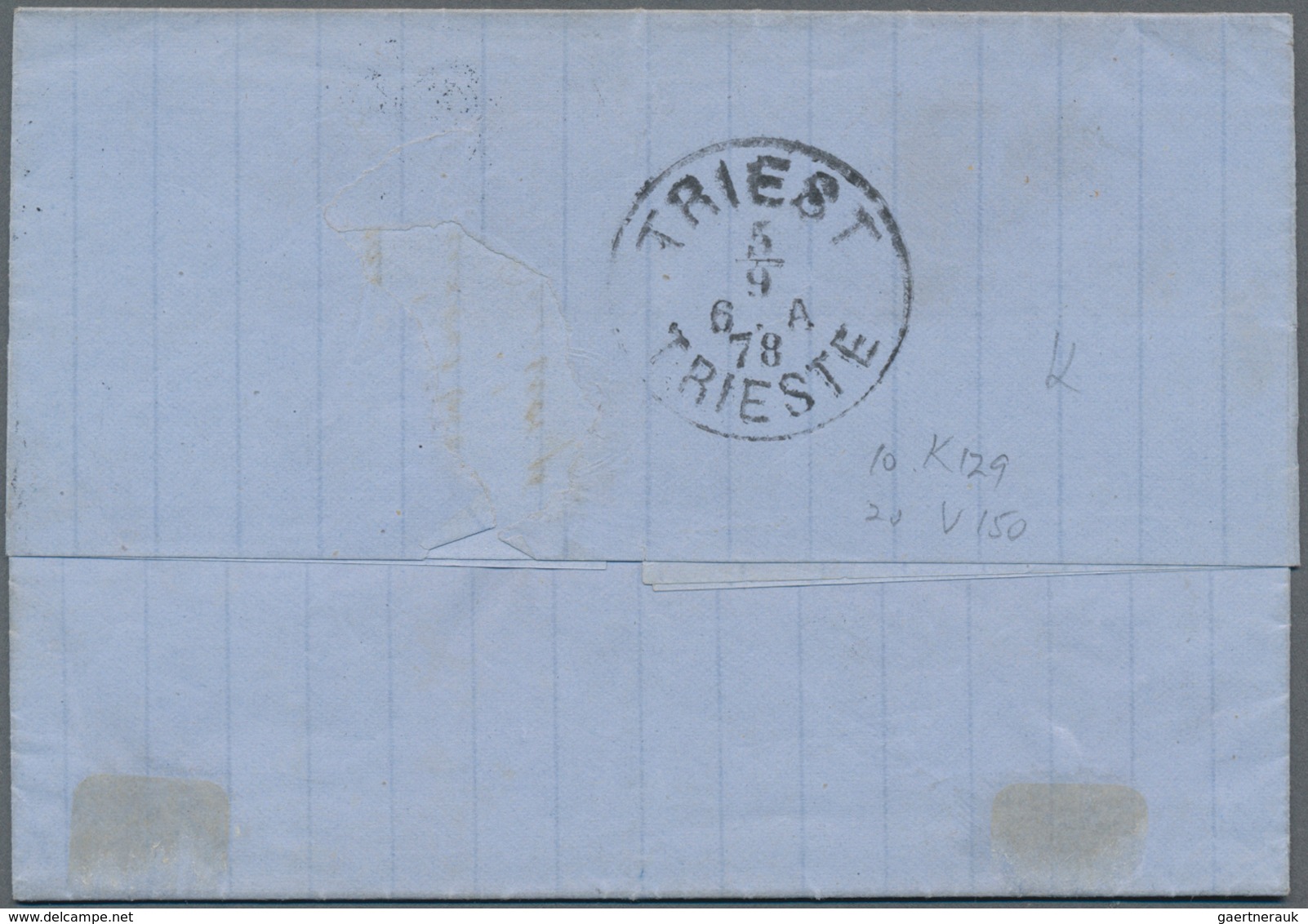 Griechenland: 1878/1884, Interesting Folded Letter Pair With 10 L And 20 L From Patras To Triest And - Brieven En Documenten