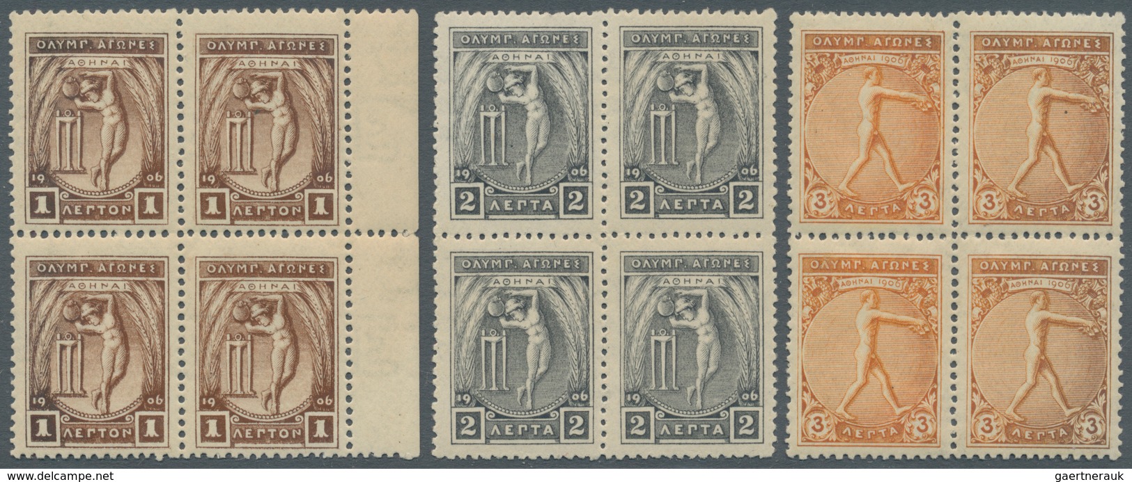 Griechenland: 1896, Olympic Games, Complete Set In Mint Never Hinged MNH Blocks-4, Mostly Margin Or - Brieven En Documenten