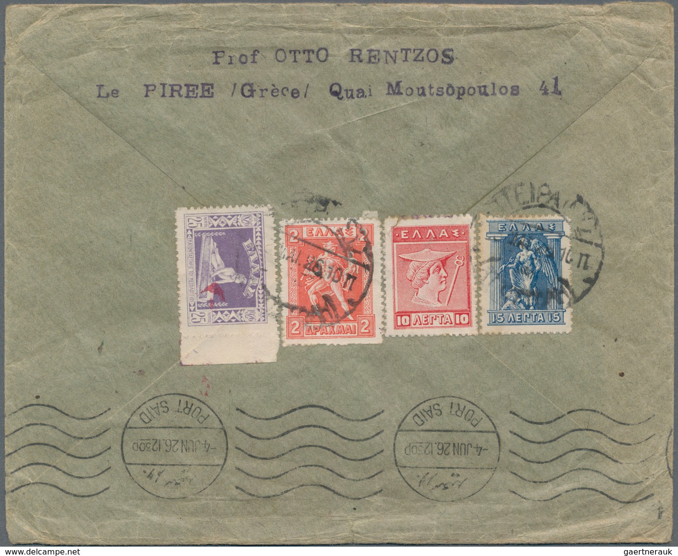 Griechenland: 1926/27, Two Covers From Saloniki Resp. Piräus To Kinsen/Korea, Port Said/Egypt Transi - Briefe U. Dokumente