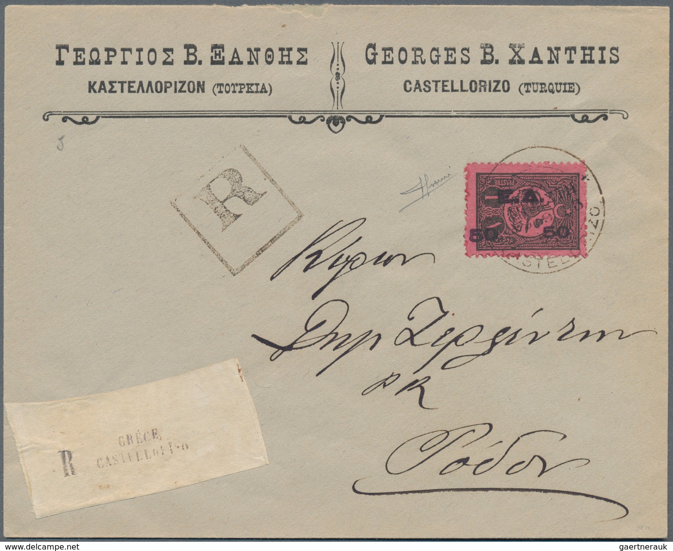 Griechenland - Lokalausgaben: 1913, Castellorizo: Ottoman Empire, 1 Pia Black On Rose Postage Due (M - Autres & Non Classés