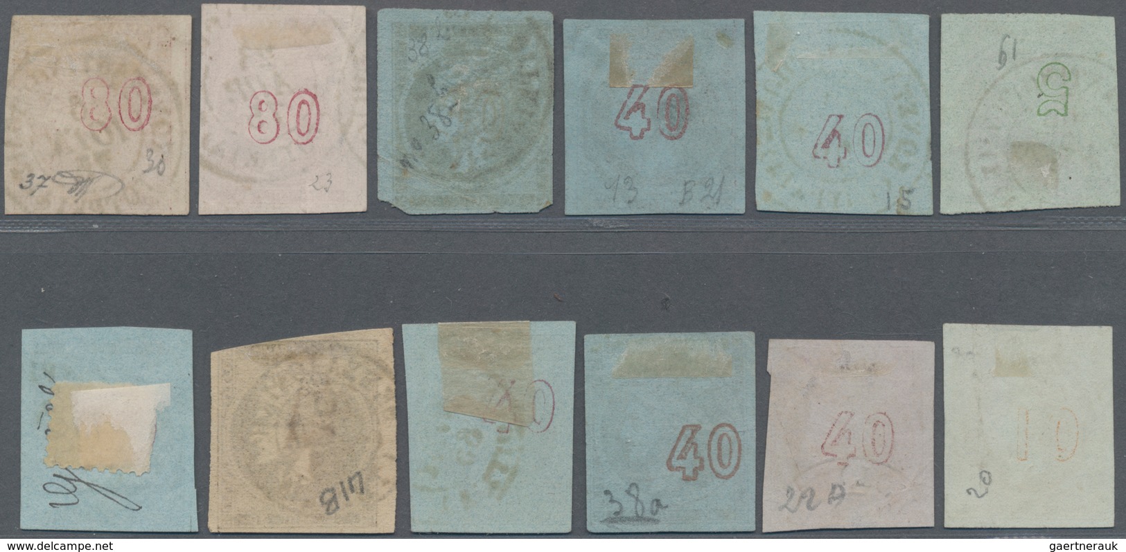 Griechenland - Stempel: 1865/1877, Greek Post Offices Abroad, Group With 12 Stamps, Comprising 'Herm - Marcophilie - EMA (Empreintes Machines)