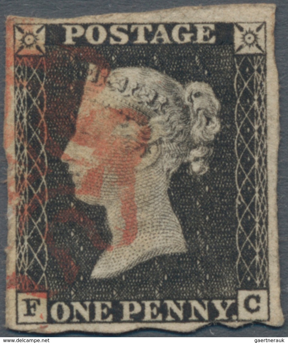 Großbritannien: 1840 1d. Black, Lettered F-C, Used And Cancelled By Red Maltese Cross, Seperated Unu - Andere & Zonder Classificatie