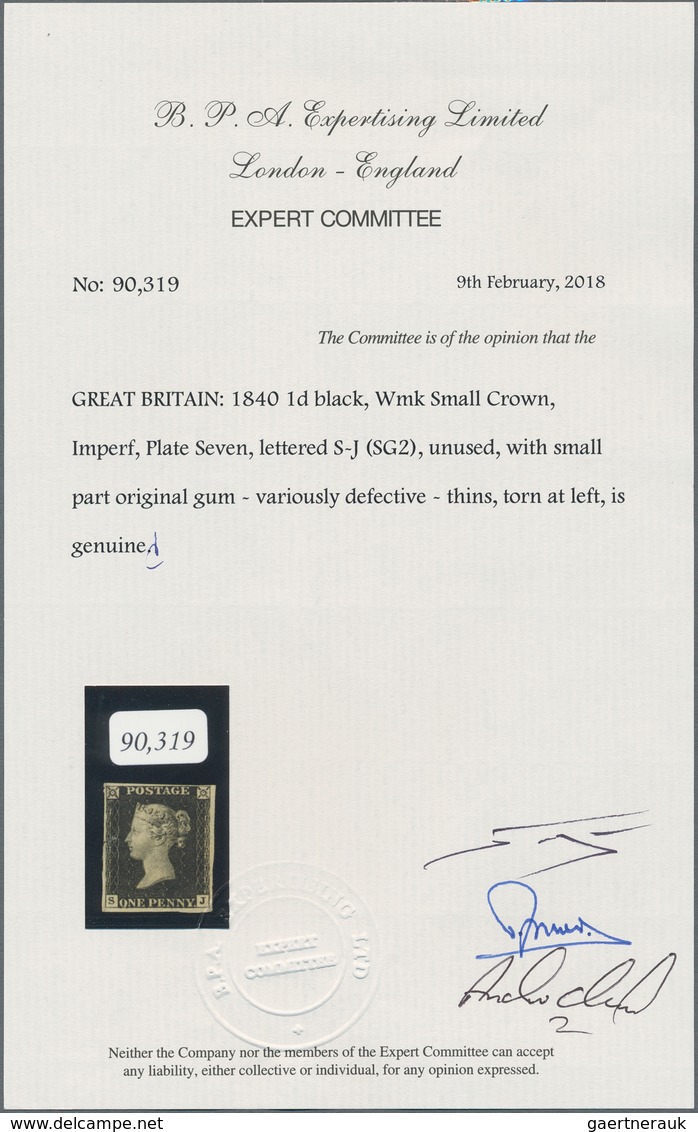 Großbritannien: 1840 1d. Black, Plate 7, Lettered S-J, Unused With Small Part Original Gum, Complete - Sonstige & Ohne Zuordnung