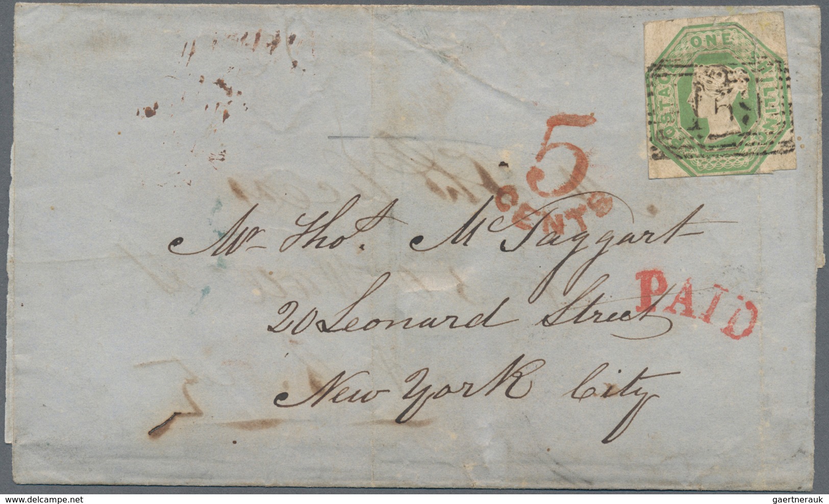 Großbritannien: 1852, Transatlantic Letter Franked With 1 Shilling "embossed" From GLASGOW Via Liver - Andere & Zonder Classificatie