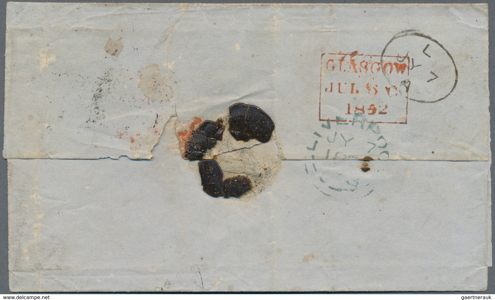 Großbritannien: 1852, Transatlantic Letter Franked With 1 Shilling "embossed" From GLASGOW Via Liver - Sonstige & Ohne Zuordnung