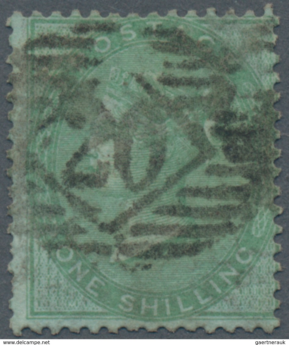 Großbritannien: 1856 QV 1s. Green On Azure Paper, Wmk Emblems, Used And Cancelled By Greenwich Numer - Other & Unclassified