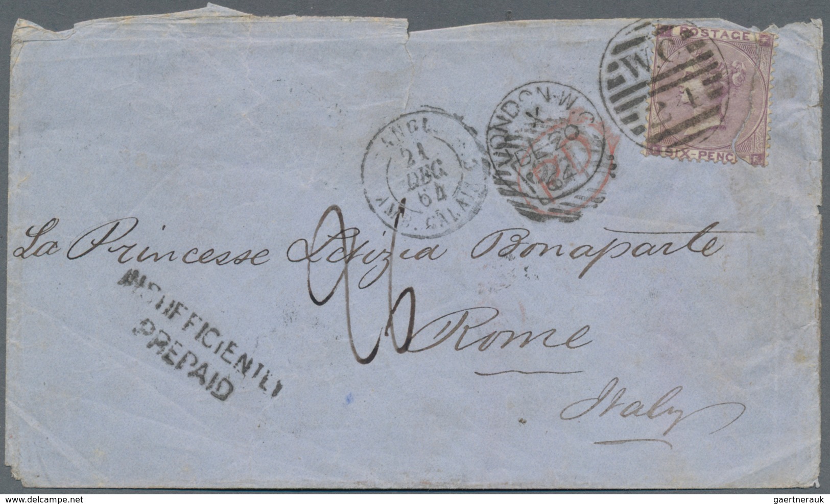 Großbritannien: 1864, 6 Pence Violet Cancelled With "W.C. 24" Single Franking On PD-letter To Adress - Andere & Zonder Classificatie