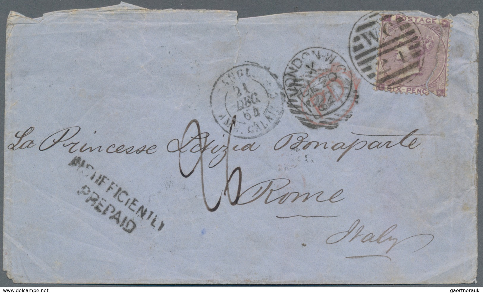 Großbritannien: 1864, 6 Pence Violet Cancelled With "W.C. 24" Single Franking On PD-letter To Adress - Other & Unclassified