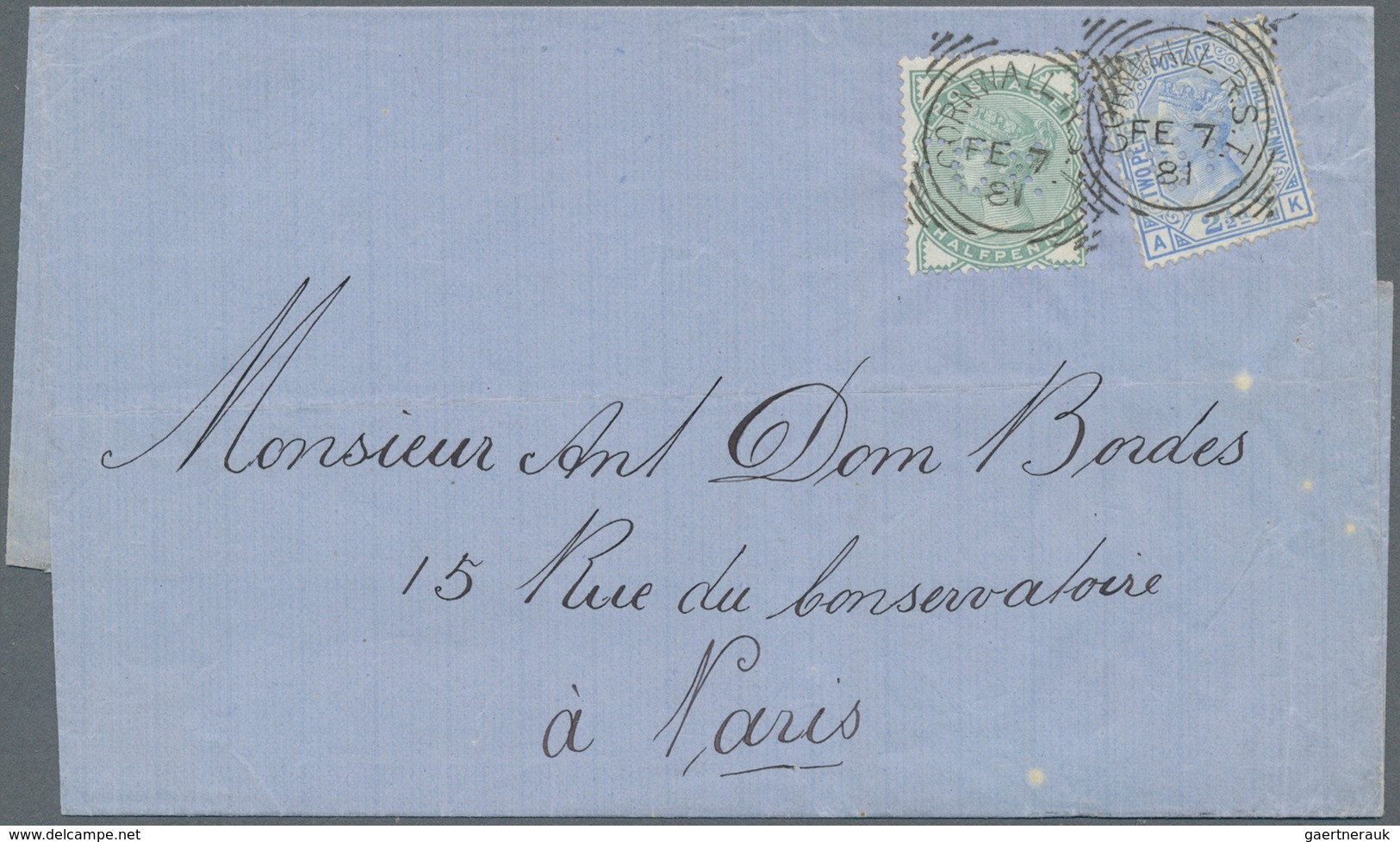 Großbritannien: 1881 (7.2.), Folded Entire Bearing QV ½d. Deep Green And 2½d. Blue (plate 20) Both W - Sonstige & Ohne Zuordnung