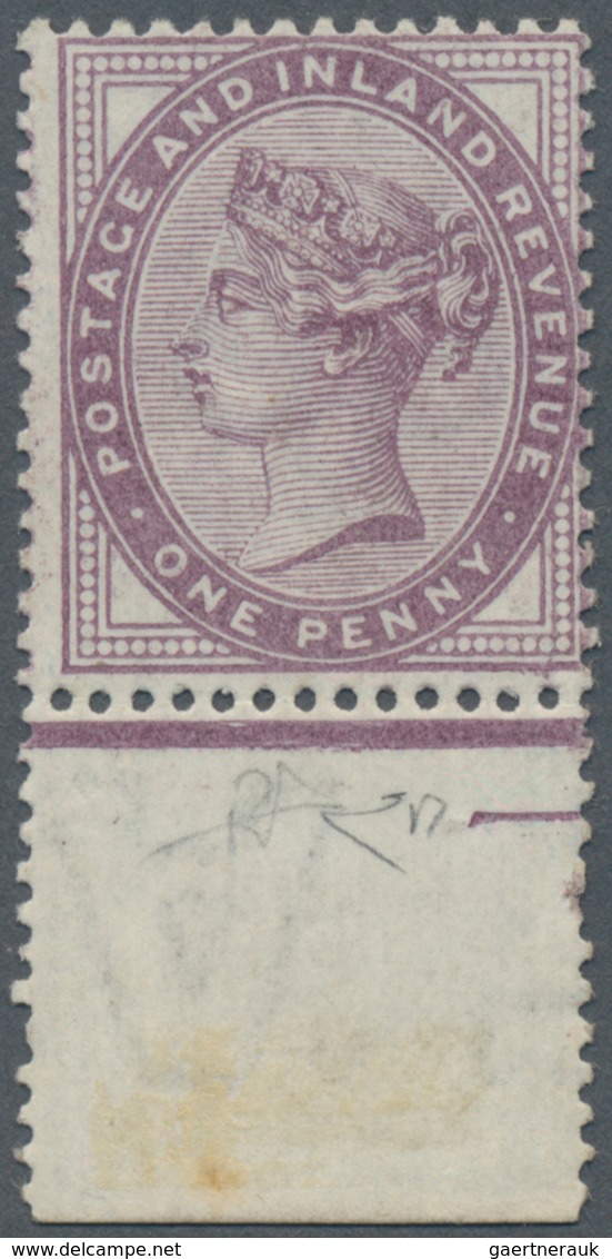 Großbritannien: 1881, 1d Dark Violett, PRINT On Both Sides, With Lower Sheet Margin. Certificate Die - Andere & Zonder Classificatie