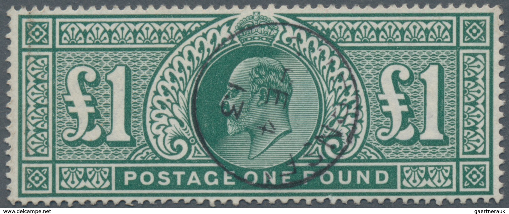 Großbritannien: 1902, 1 Pound Dull-green, Perfect Luxury Piece, Clearly Stamped "GUERNSEY Sep. 4. 19 - Sonstige & Ohne Zuordnung