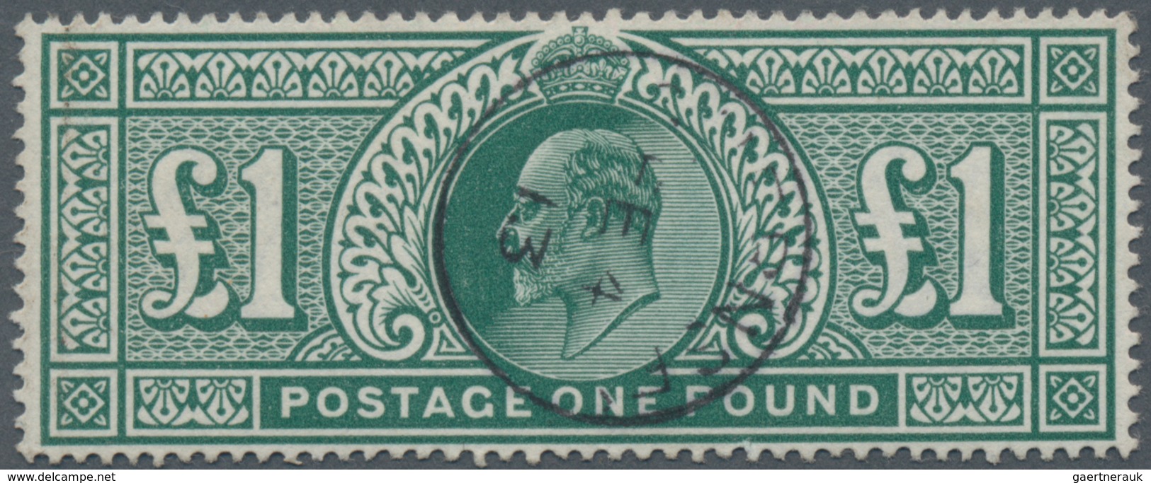 Großbritannien: 1902, 1 Pound Dull-green, Perfect Luxury Piece, Clearly Stamped "GUERNSEY Sep. 4. 19 - Other & Unclassified