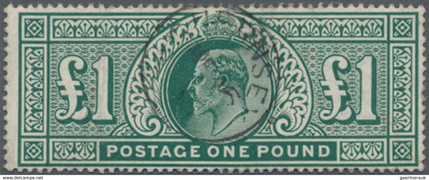 Großbritannien: 1902, KEVII £1 Dull Blue-green Wmk. Three Imperial Crowns Fine Used With Light 'GUER - Sonstige & Ohne Zuordnung