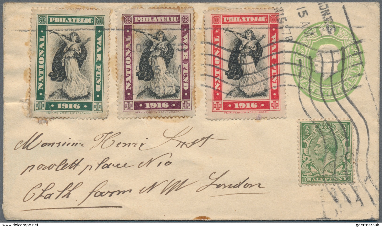 Großbritannien: 1916, "NATIONAL PHILATELIC WAR FUND" 7 Vignettes On Three Postal Stionery Covers/let - Andere & Zonder Classificatie