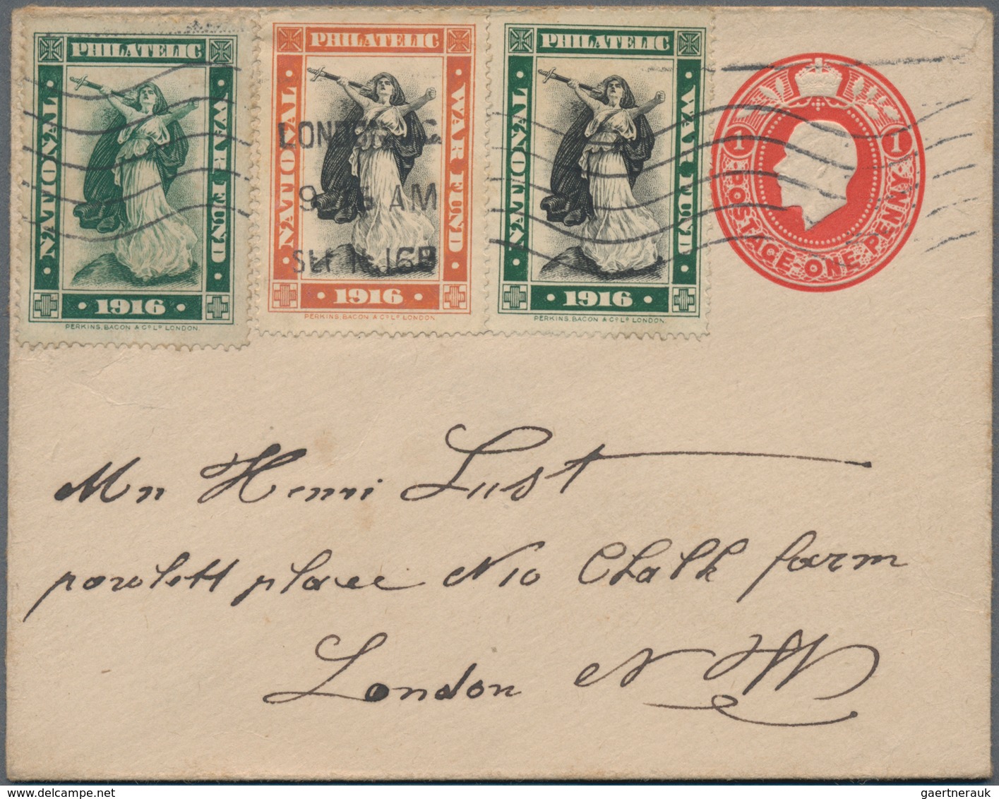 Großbritannien: 1916, "NATIONAL PHILATELIC WAR FUND" 7 Vignettes On Three Postal Stionery Covers/let - Andere & Zonder Classificatie