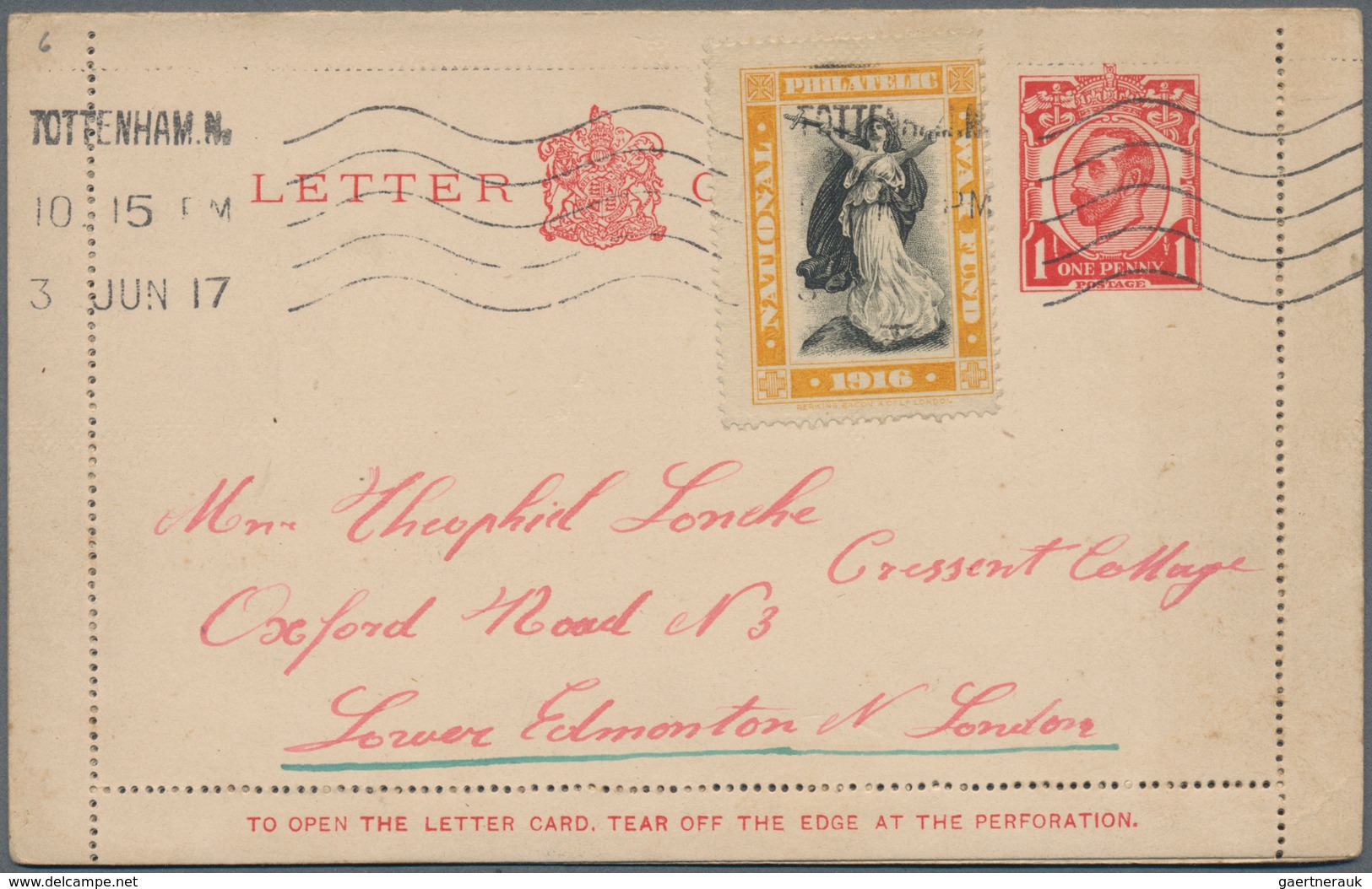 Großbritannien: 1916, "NATIONAL PHILATELIC WAR FUND" 7 Vignettes On Three Postal Stionery Covers/let - Andere & Zonder Classificatie