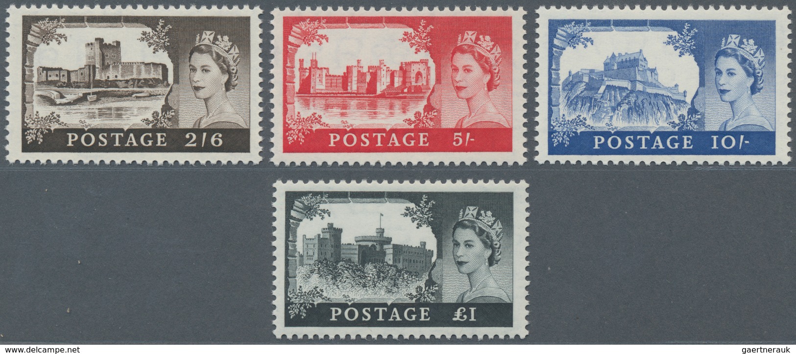 Großbritannien: 1955, Postage Stamps Castles 2,6 Sh.-1 Pfd., Mint NH, Complete Luxury Set . - Andere & Zonder Classificatie