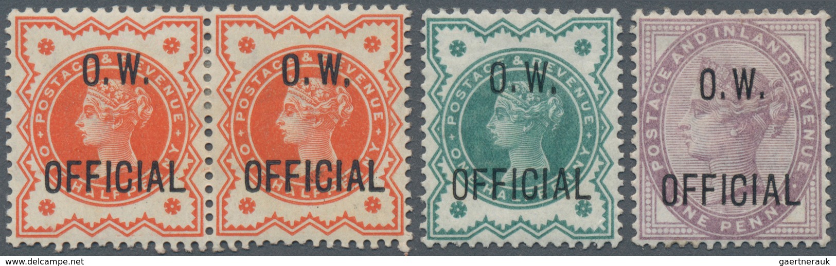 Großbritannien - Dienstmarken: 1896/1902, Office Of Works, QV ½d. Orange Horizontal Pair, ½d. Blue-g - Officials