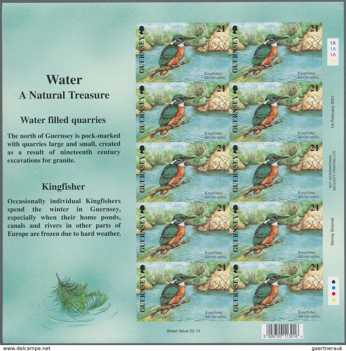 Großbritannien - Guernsey: 2001, 21 P. "Europe - Birds - Kingfisher" As Completely Imperforated Mini - Guernsey