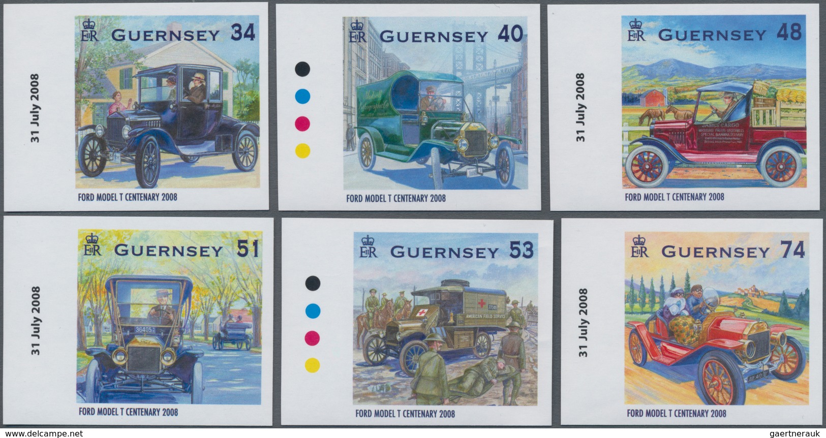 Großbritannien - Guernsey: 2008, 6 Values "Automobile - Ford", Mint Never Hinged But Imperforated In - Guernsey