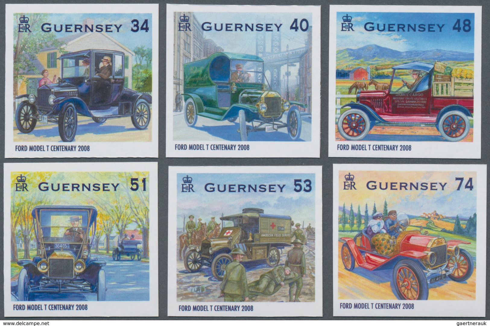 Großbritannien - Guernsey: 2008. Complete Set "100 Years Ford Automobile Model T" (6 Values) In IMPE - Guernsey
