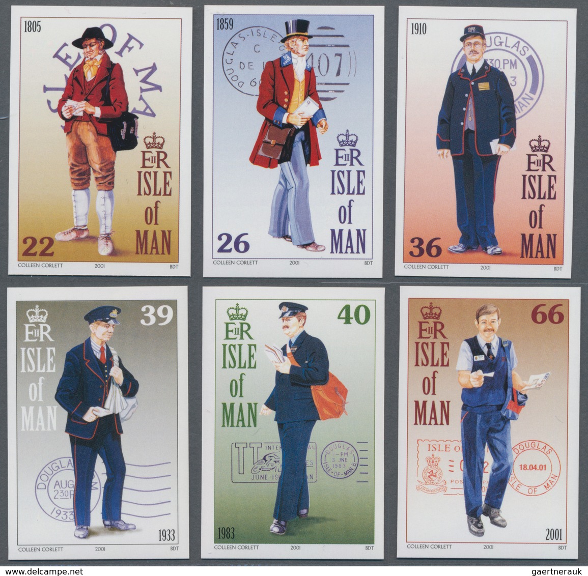 Großbritannien - Isle Of Man: 2001. Complete Set (6 Values) "Postman Uniforms From Different Eras" I - Man (Eiland)