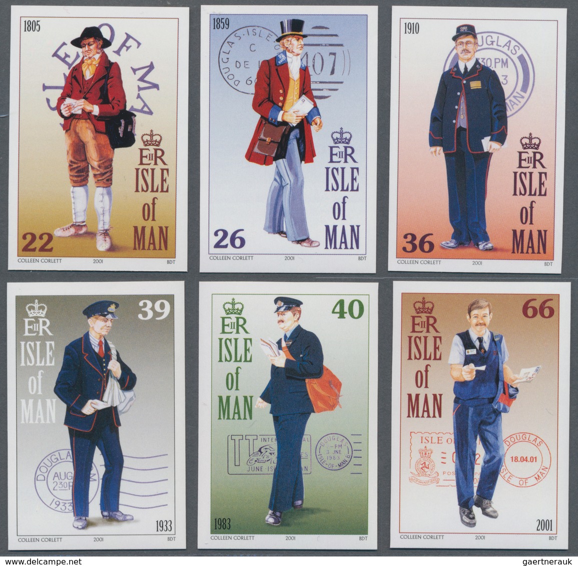 Großbritannien - Isle Of Man: 2001. Complete Set (6 Values) "Postman Uniforms From Different Eras" I - Isle Of Man