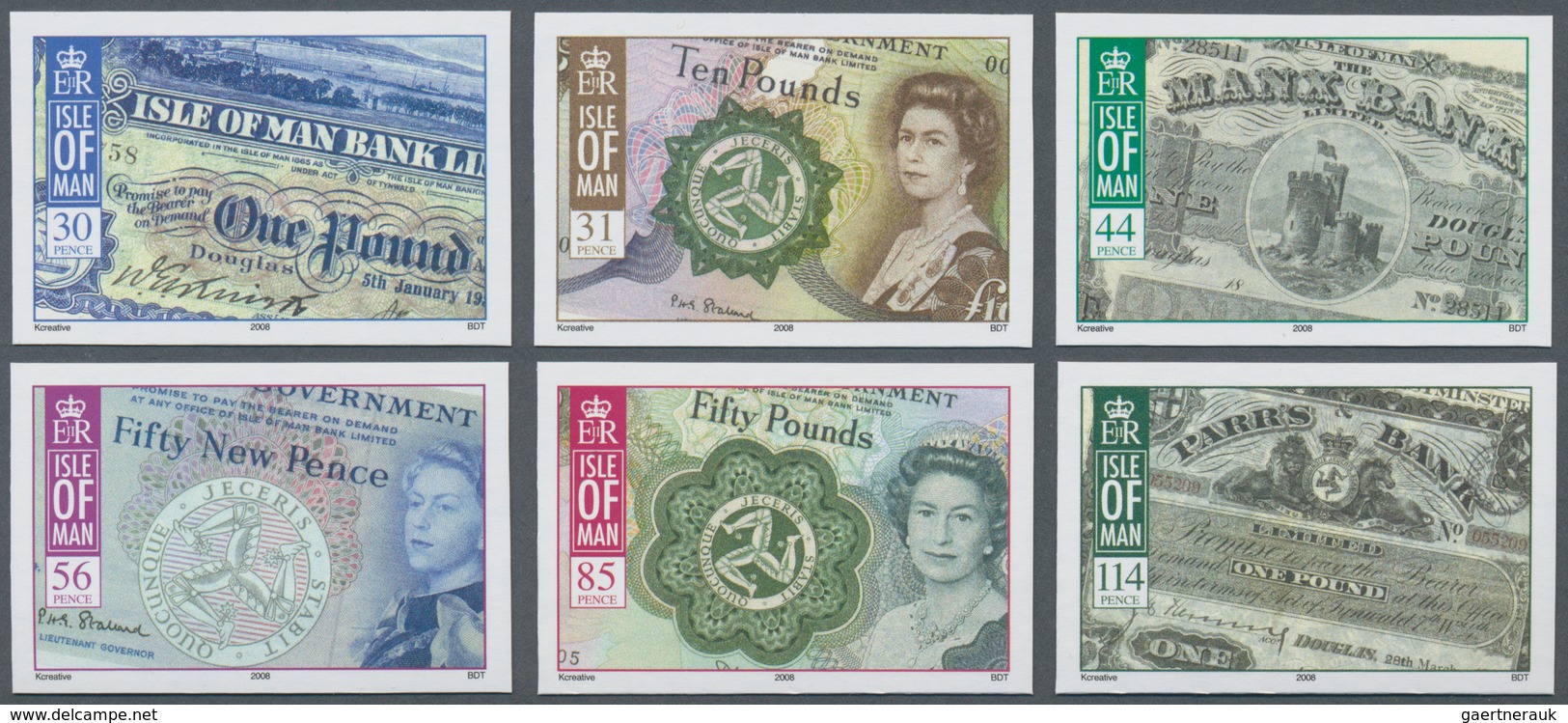 Großbritannien - Isle Of Man: 2008. Complete Set "Banknotes Of Isle Of Man" (6 Values) In IMPERFORAT - Isle Of Man