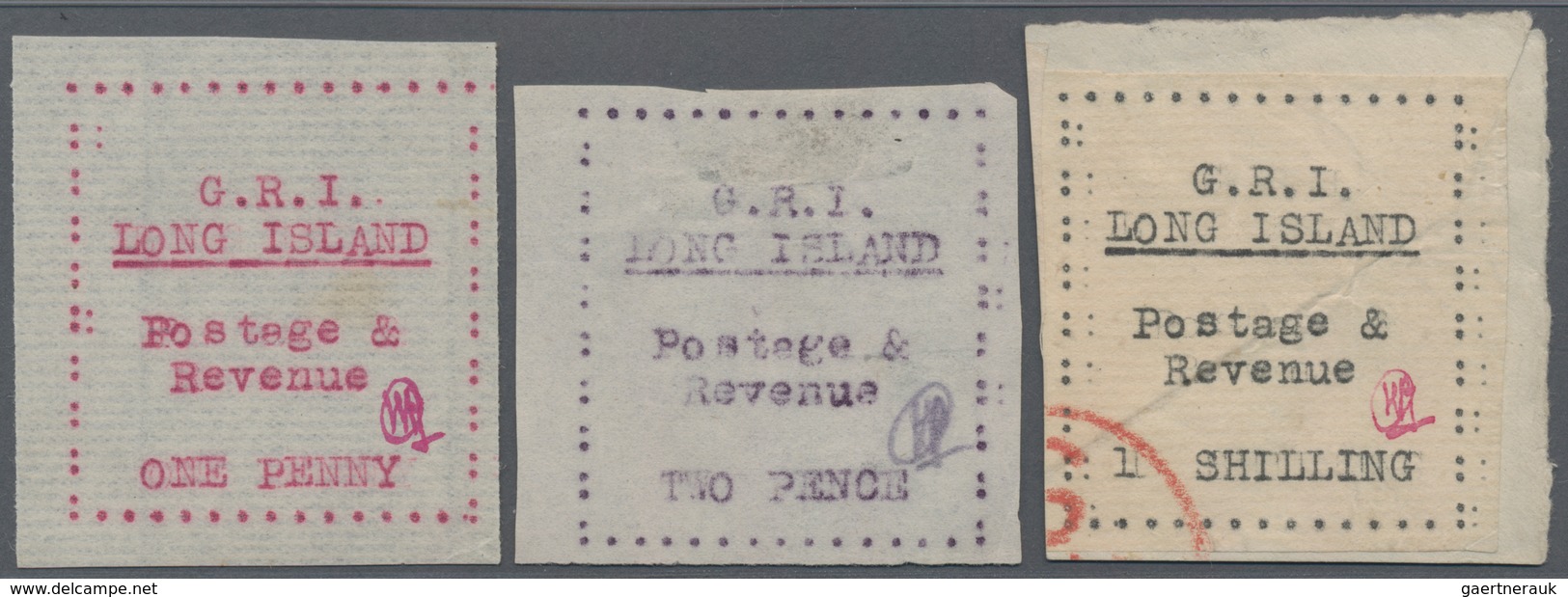 Britische Post In Der Türkei: LONG ISLAND: 1916, 1d. Red On Thin Horiz. Laid Paper And 2d. Mauve On - Sonstige & Ohne Zuordnung