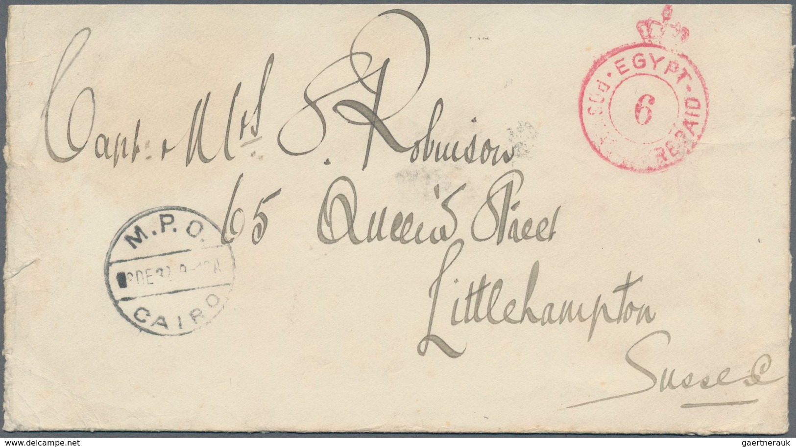 Britische Militärpost In Ägypten: 1932, "(CROWN) POSTAGE PREPAID 6" Red Cancellation On Cover (opene - Andere & Zonder Classificatie