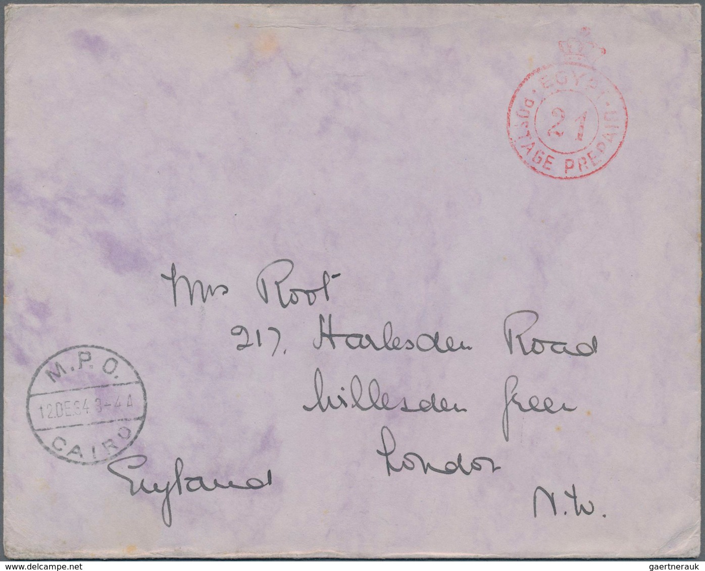 Britische Militärpost In Ägypten: 1934, "(CROWN) POSTAGE PREPAID 21" Red Cancellation On Cover, Blac - Other & Unclassified