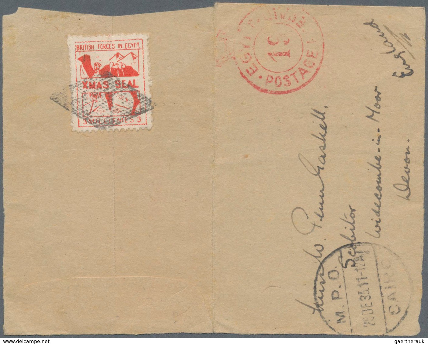 Britische Militärpost In Ägypten: 1935, "(CROWN) POSTAGE PREPAID 19" Red Cancellation On Cover (open - Sonstige & Ohne Zuordnung