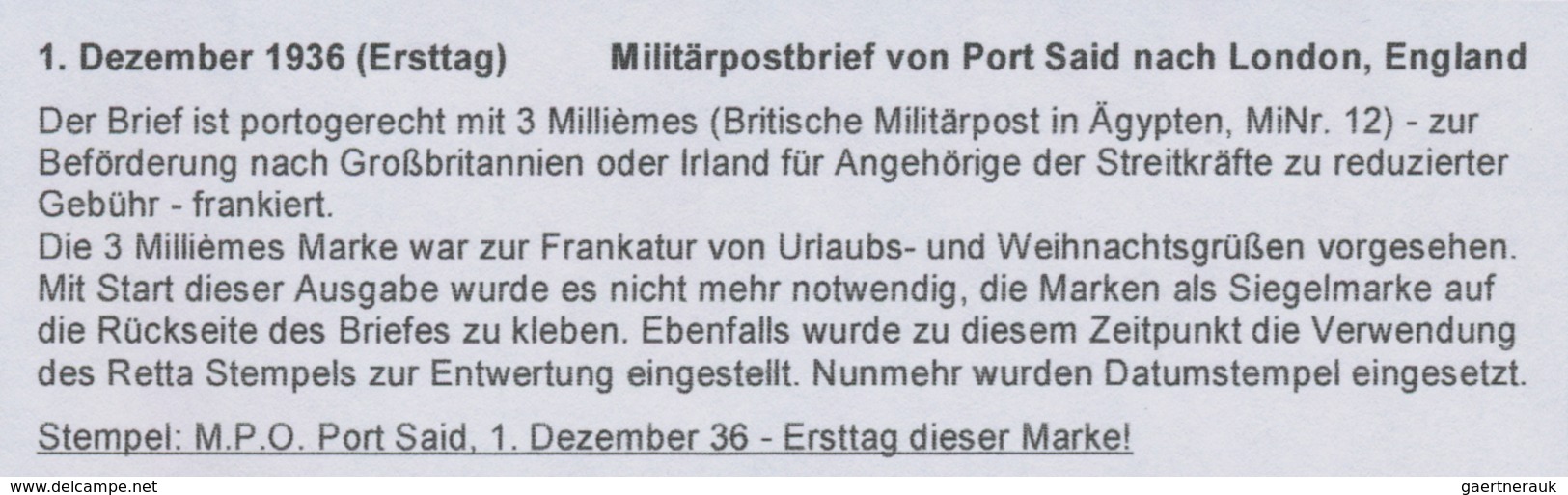 Britische Militärpost In Ägypten: 1936, King Fuad 3 M In Letter From Port Said To London From First - Sonstige & Ohne Zuordnung