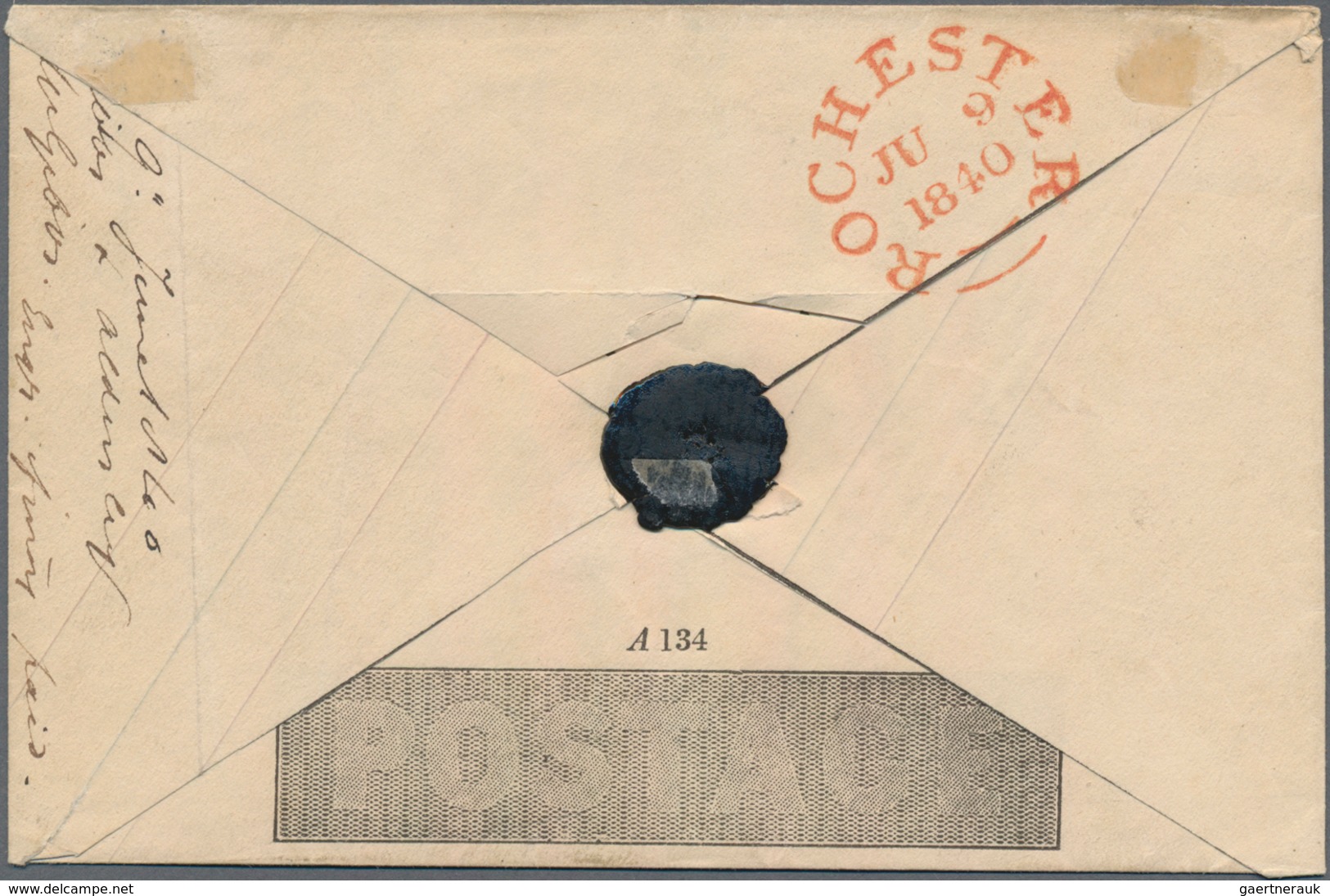 Großbritannien - Ganzsachen: 1840, Muready Envelope 1d. Black Used With Red MC On Front And C.d.s. " - 1840 Mulready-Umschläge