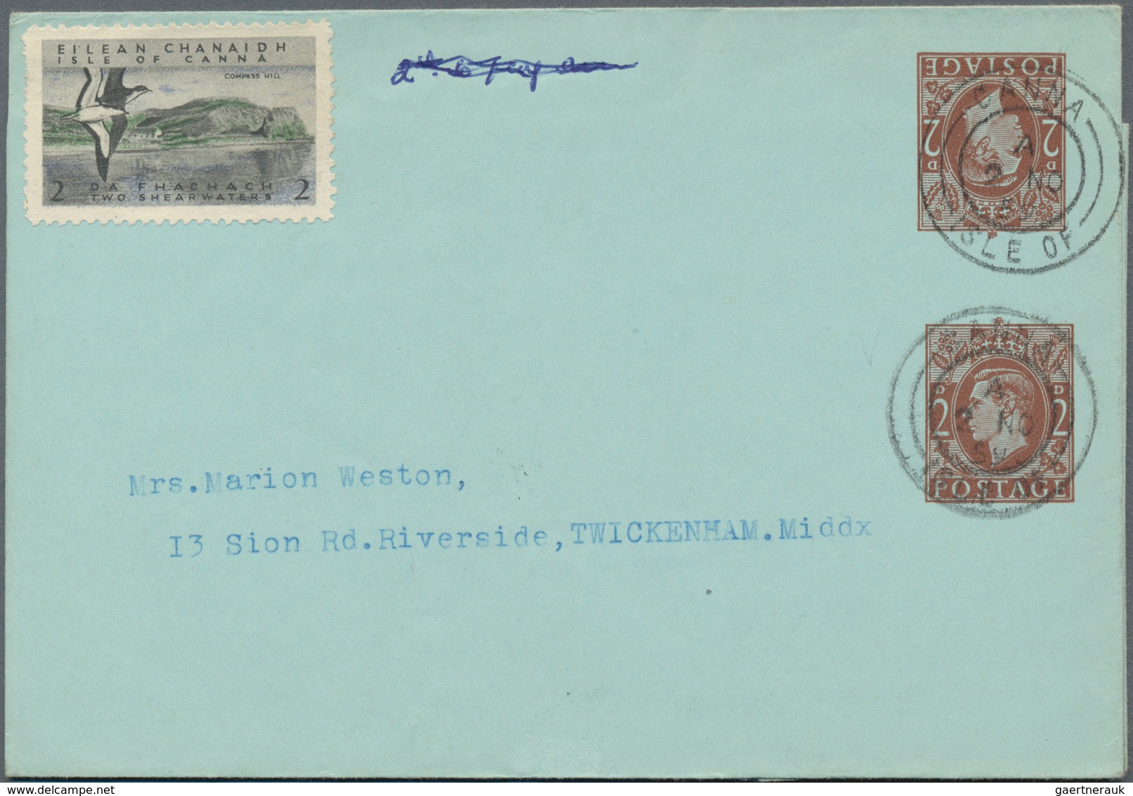 Großbritannien - Ganzsachen: 1959 four used private postal stationery lettersheets half penny, orang