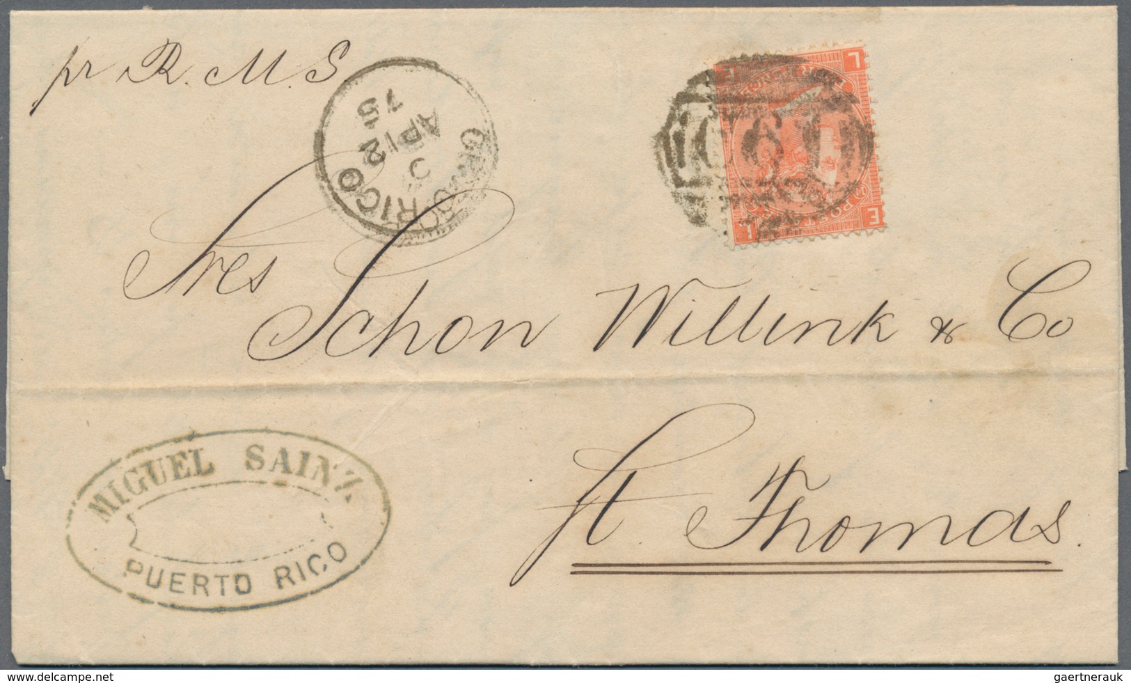 Großbritannien - Used Abroad: PUERTO RICO 1875: Entire Letter From San Juan, Puerto Rico To St. Thom - Other & Unclassified