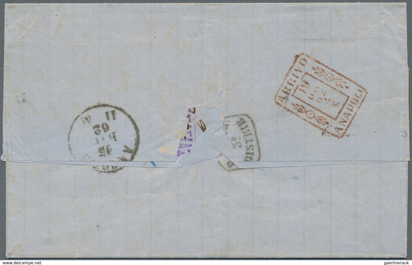 Ionische Inseln: 1862, "CETALONIA" Folded Letter With One-liner "FRANCA." In Blue, Oval Handstamp "D - Ionian Islands