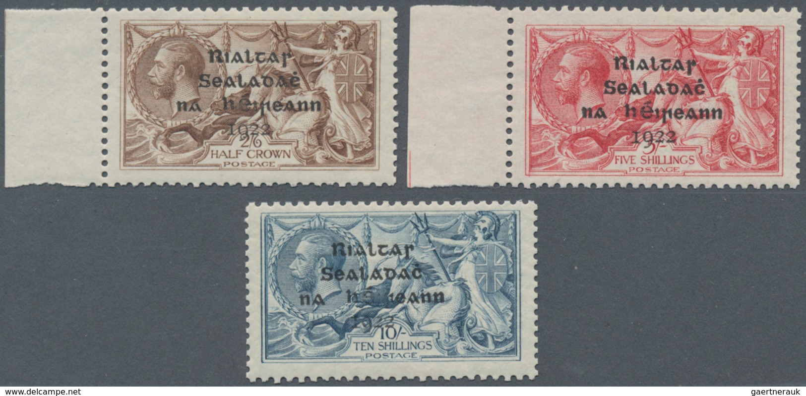 Irland: 1922, "Rialtas" Overprints By Dollard, 2s.6d. Brown, 5s. Rose And 10s. Blue, Set Of Three Va - Briefe U. Dokumente