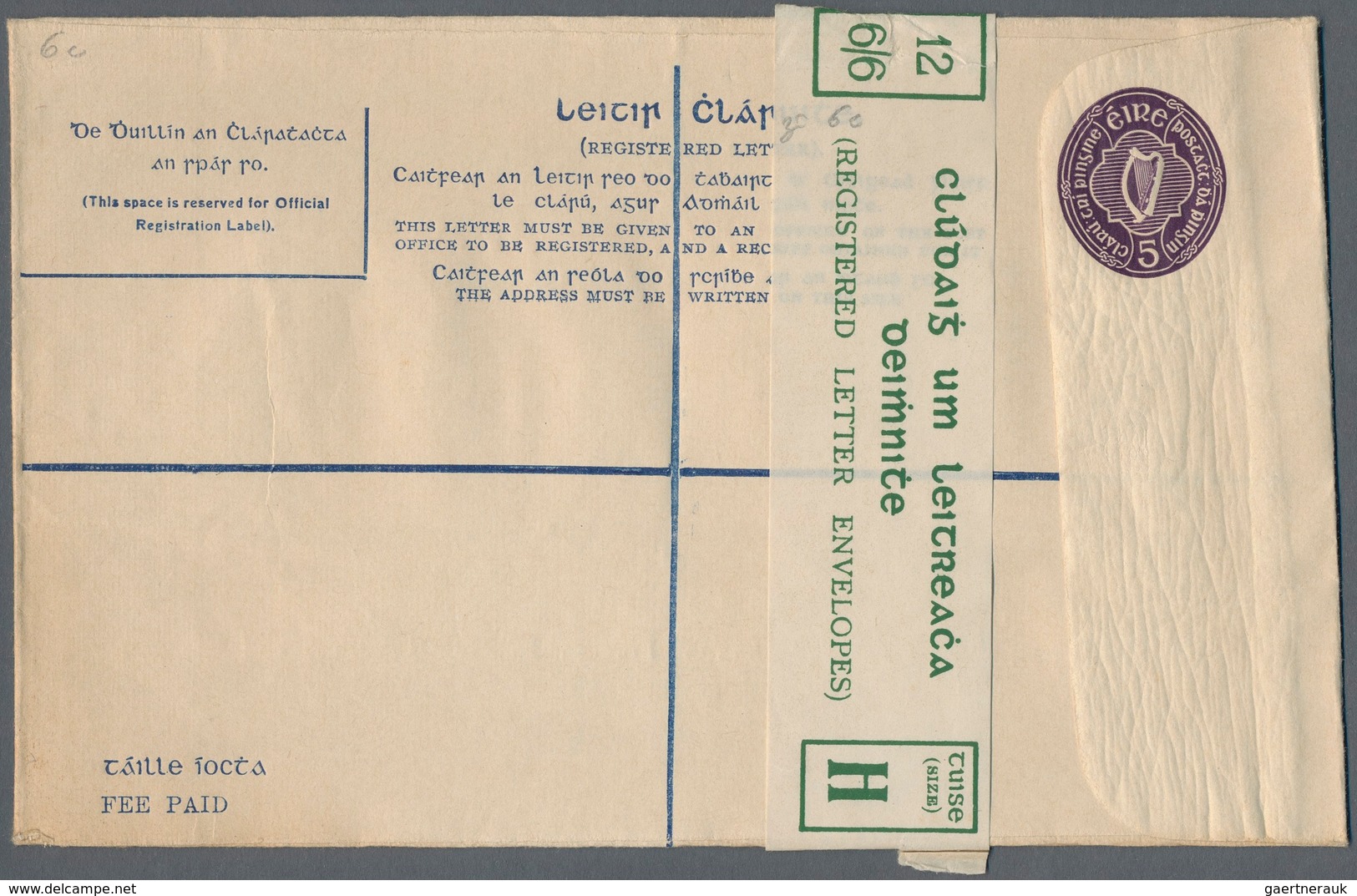 Irland - Ganzsachen: 1924/1925, 5 Pg Deep-violet Postal Stationery Registered Letter Unused + Origin - Postal Stationery