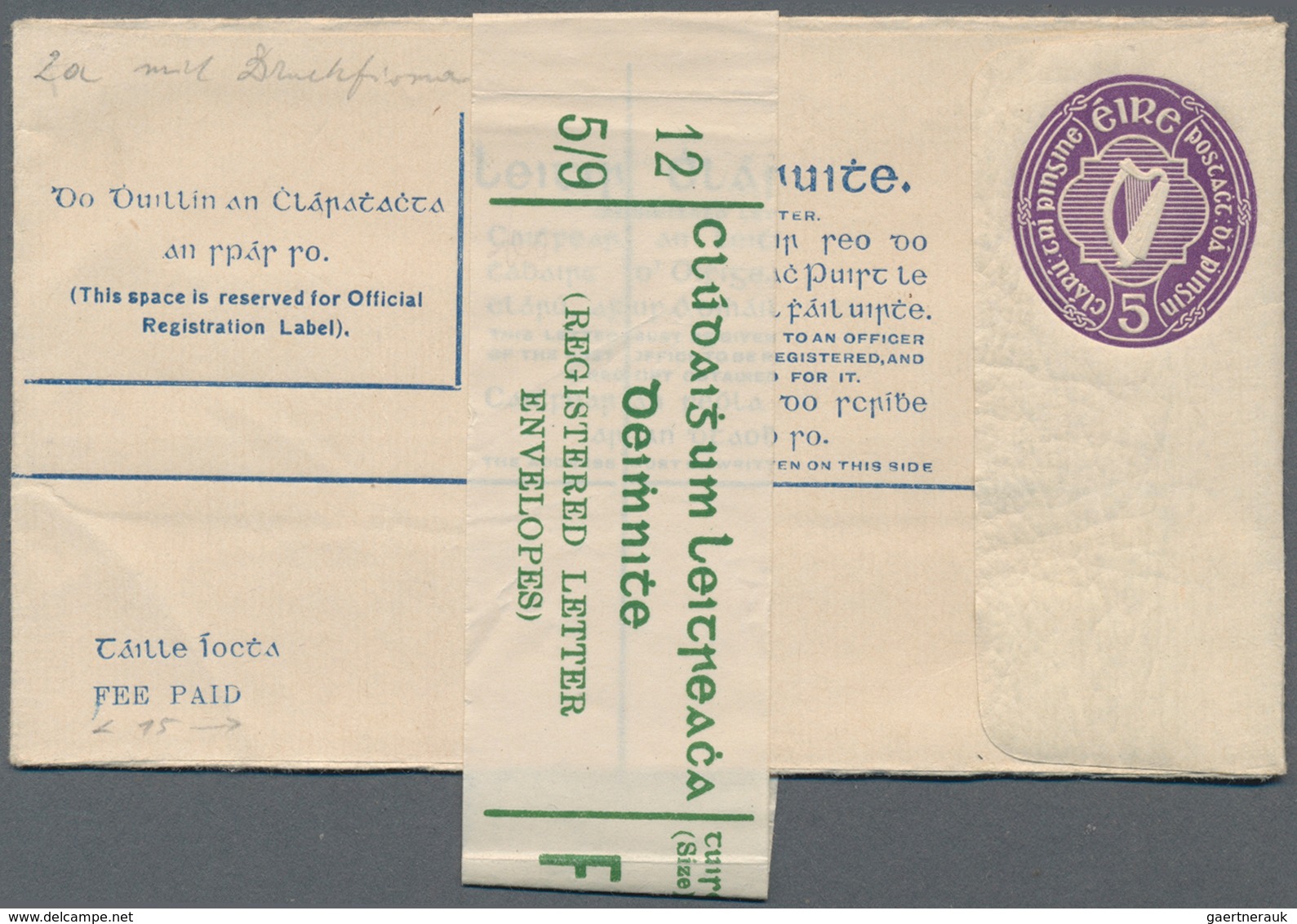 Irland - Ganzsachen: 1924/1925, 5 Pg Violet Postal Stationery Registered Cover Unused + Original Wra - Ganzsachen