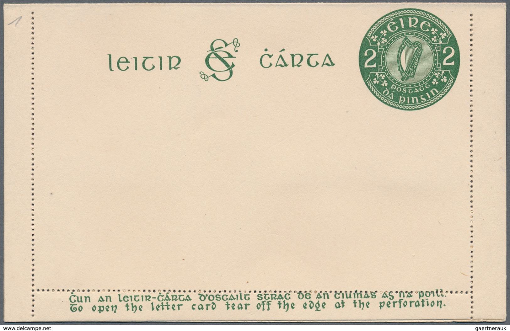 Irland - Ganzsachen: 1924/1934, 2 Pg Dark-green Postal Stationery Letter Card, Unused + Original Wra - Ganzsachen