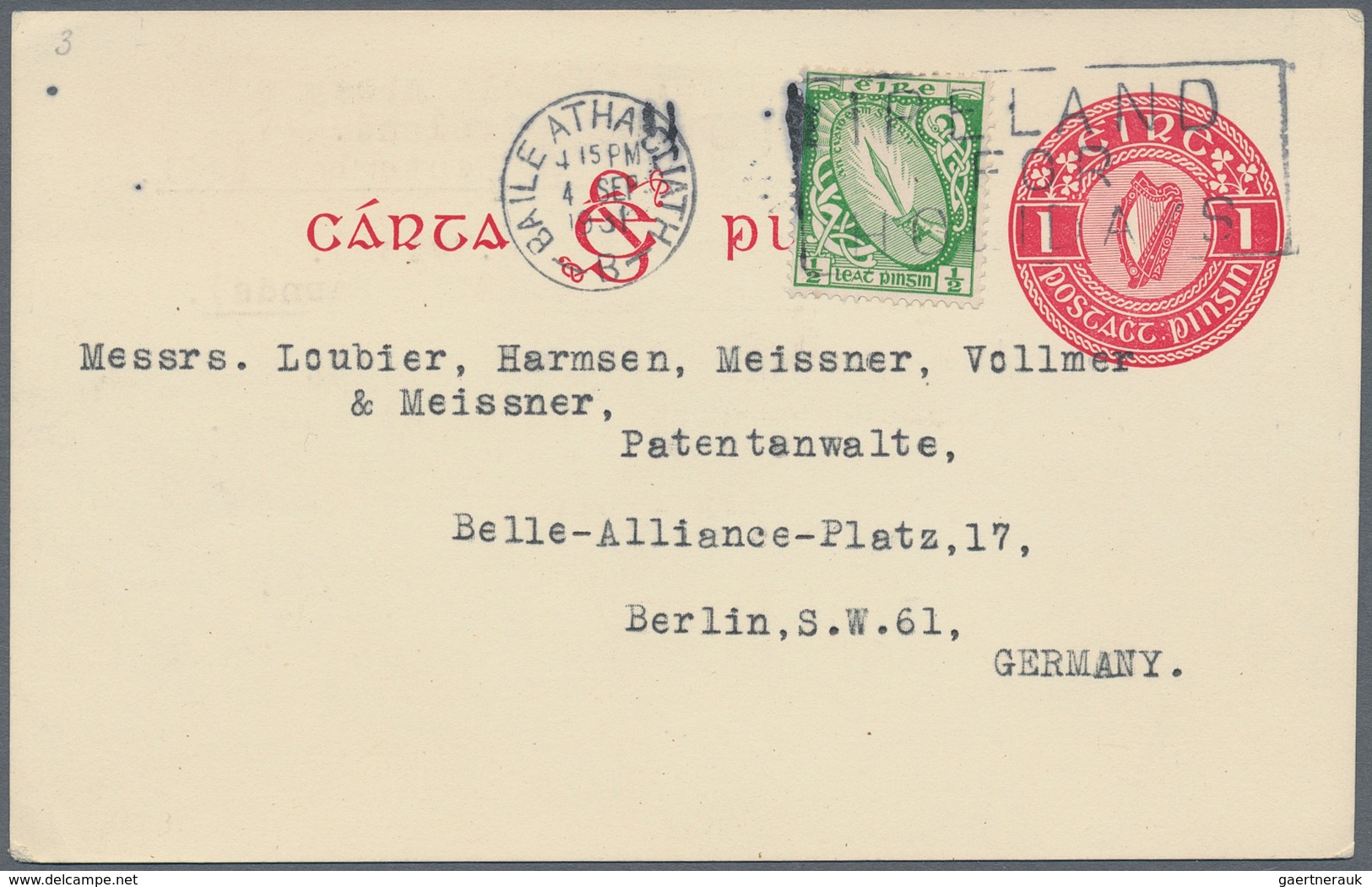 Irland - Ganzsachen: 1925/1931, Two Postal Stationery Cards 1 Pg Carmine With Additional Franking Us - Ganzsachen