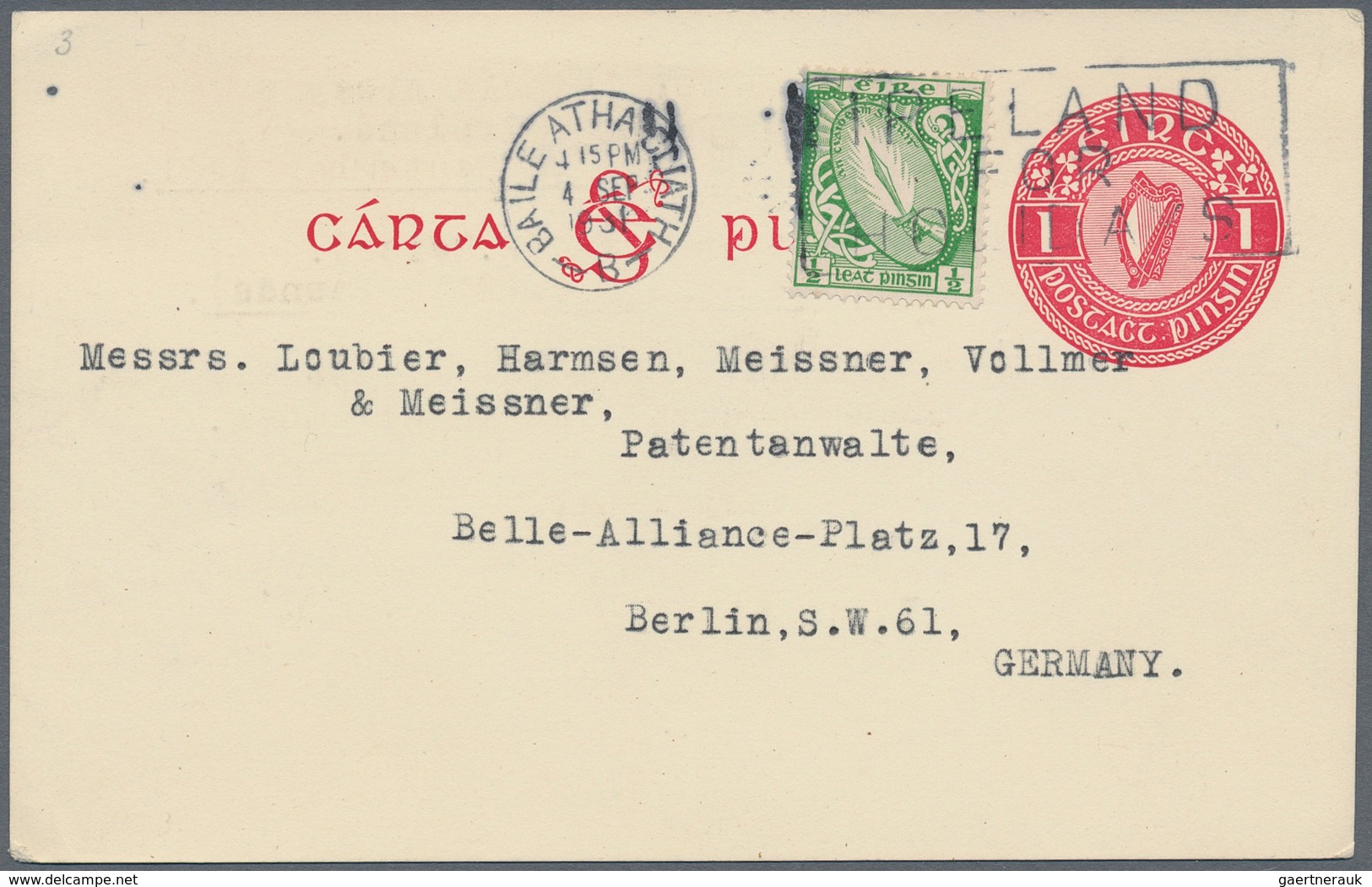 Irland - Ganzsachen: 1925/1931, Two Postal Stationery Cards 1 Pg Carmine With Additional Franking Us - Postal Stationery