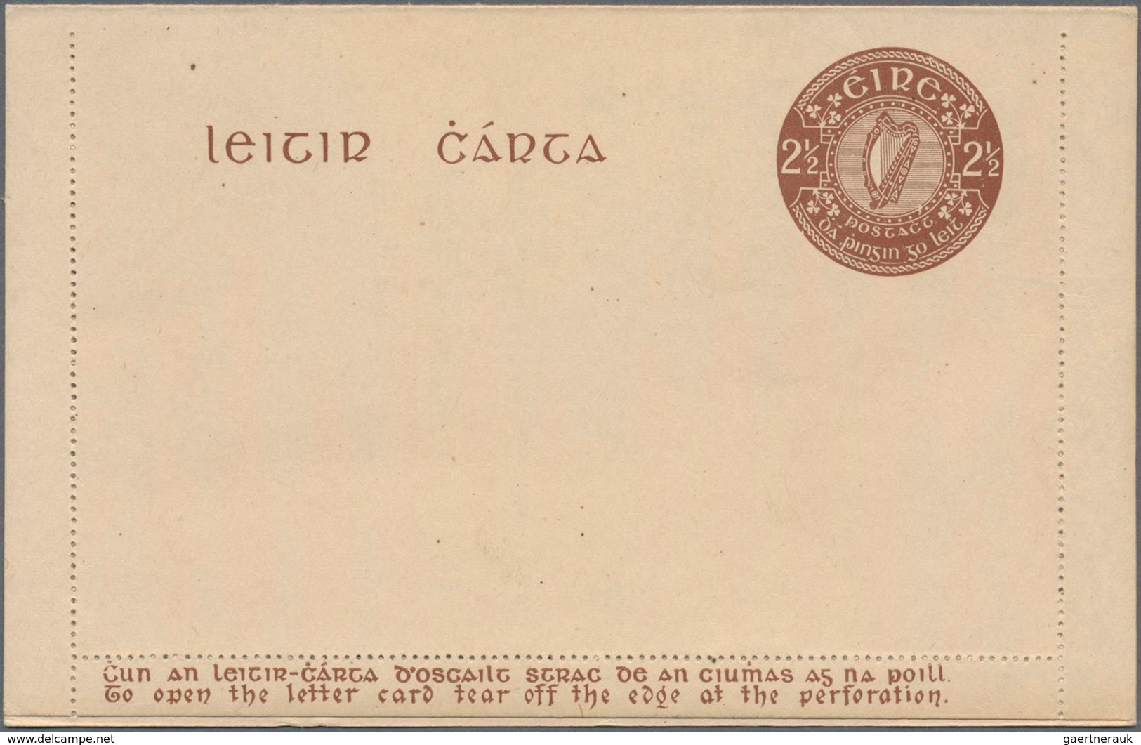 Irland - Ganzsachen: 1940/47 four unused lettercards with 2½ Pg brown on differently coloured paper,