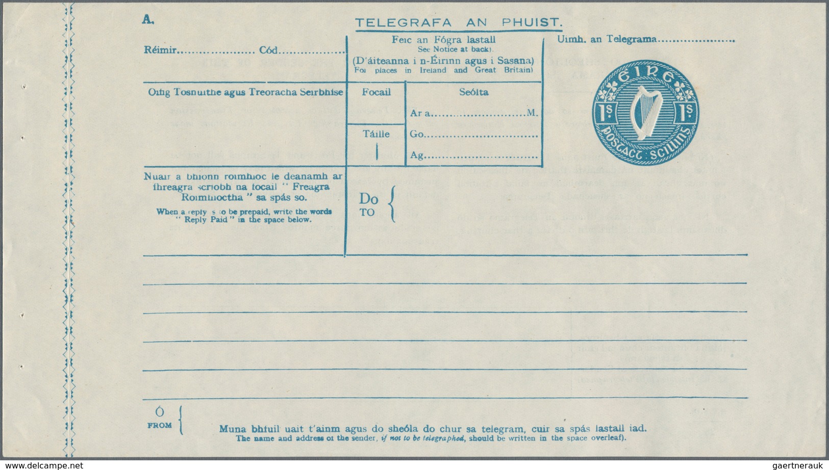 Irland - Ganzsachen: 1947, Telegram Sheet 1sc. Blue, Unused In Perfect Quality, Extremely Rare (plus - Postwaardestukken