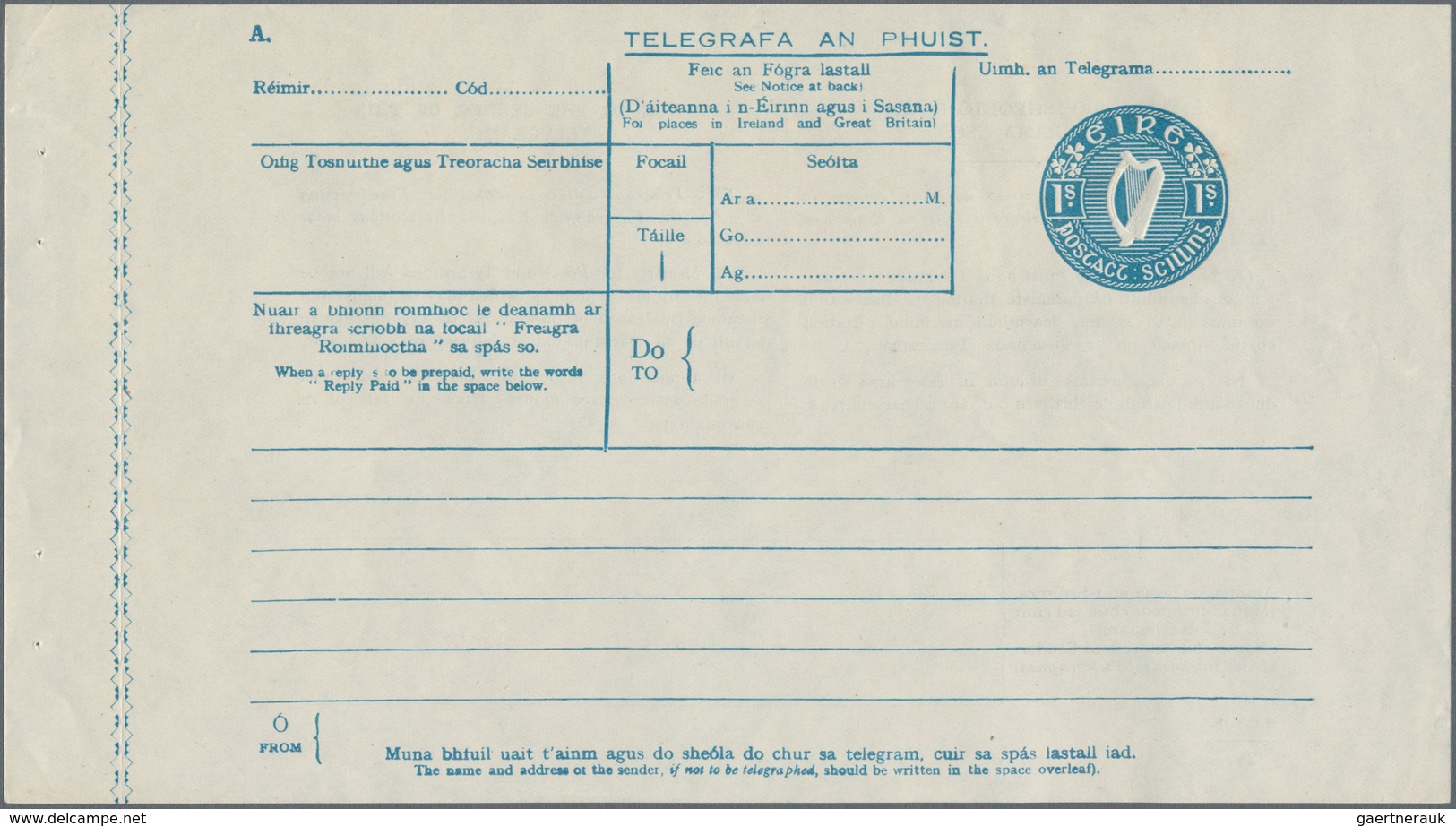 Irland - Ganzsachen: 1947, Telegram Sheet 1sc. Blue, Unused In Perfect Quality, Extremely Rare (plus - Postal Stationery