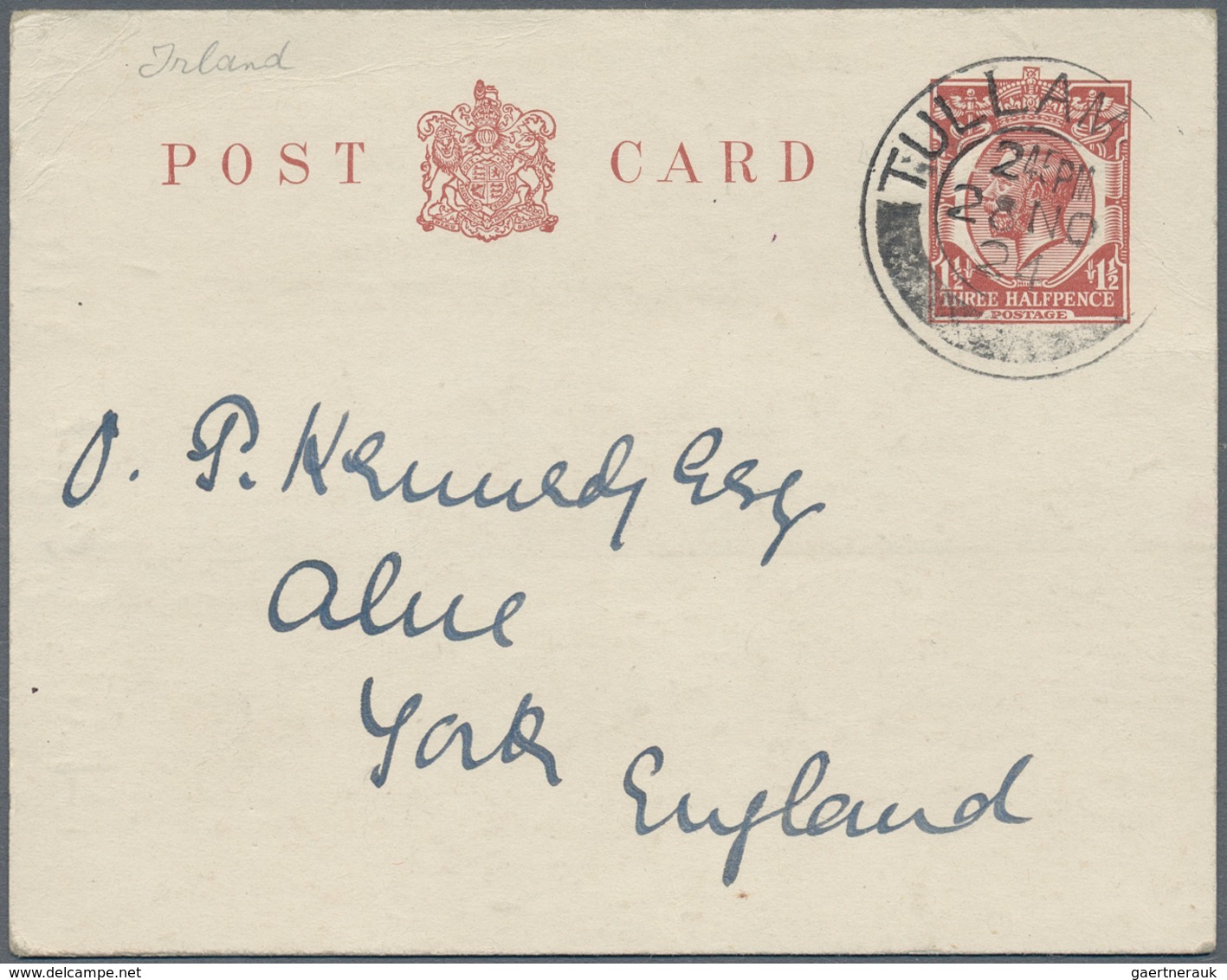 Irland - Besonderheiten: 1922/1924, 2 Great Britain Postal Stationery Postcards Used From "TULLAMORE - Sonstige & Ohne Zuordnung